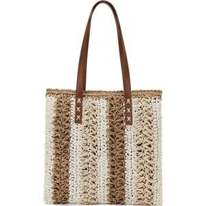 Beige Boho Striped Woven Tote - Handmade, Chic, Beach Bag, Lightweight & Stylish